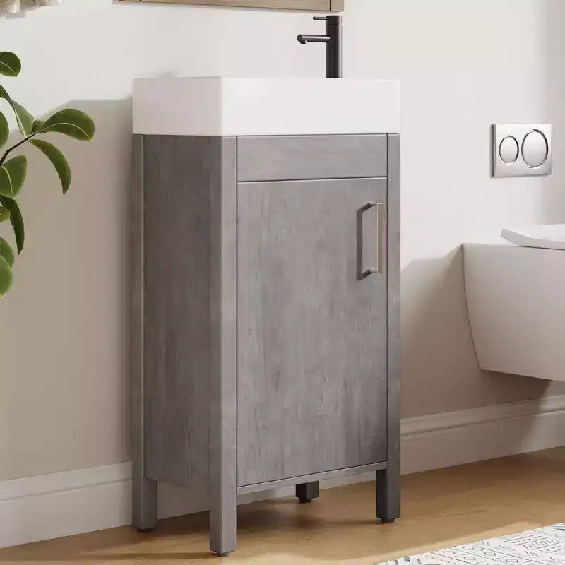 16 Inch Freestanding Bathroom Vanity with Integrated Sink and Storage Cabinet