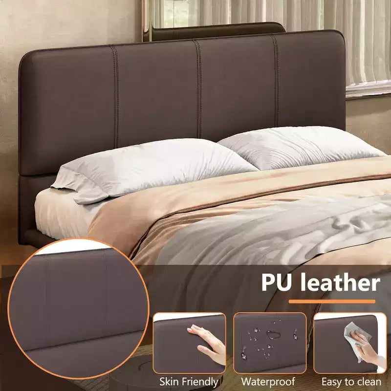 Full Size Floating Platform Bed with LED Lights, PU Leather, Sturdy Build & Modern Appeal
