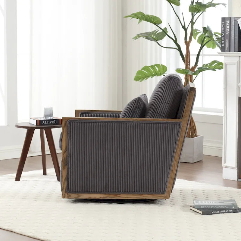 360° Swivel Barrel Accent Chair | Hardwood Frame | Foam Cushion | 300 lb | 26.77H