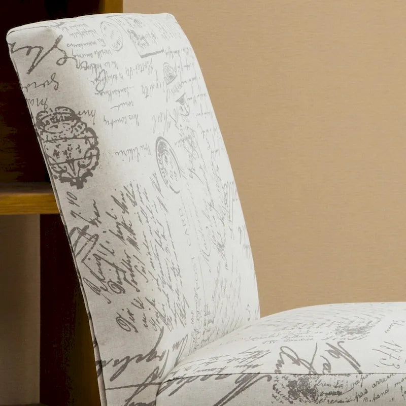 French Script Upholstered Accent Chair | Taupe & Cream | Espresso Legs | 23.25W