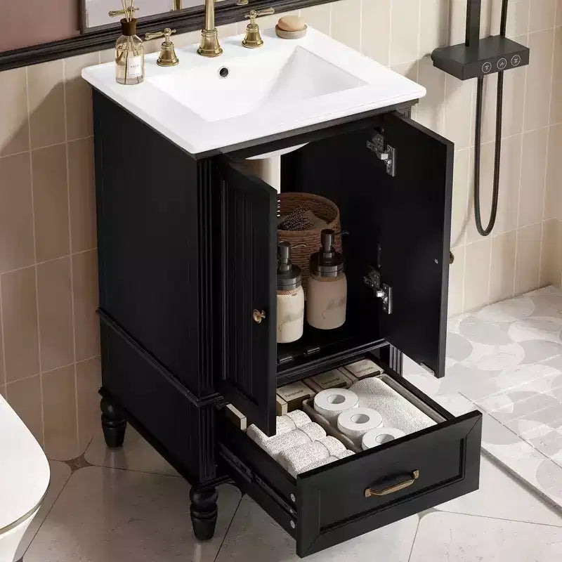 20 Bathroom Vanity with Sink, 2 Doors, Magnetic Stopper, Adjustable Foot Pads & Drawer