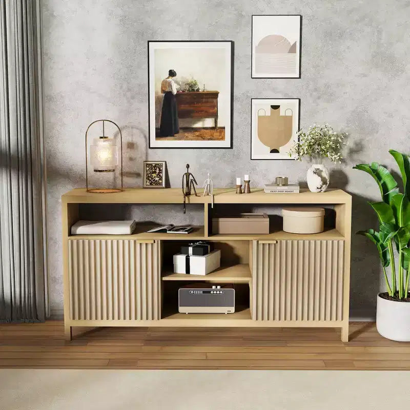 Fluted TV Stand for 65 TV, Mid Century Modern Media Console with Storage - Adjustable Shelves, Farmhouse TV Cabinet, for Living Room, Bedroom