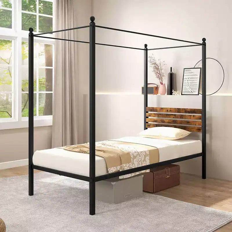 Costway Twin/Full/Queen Size 4-Post Canopy Bed Frame Rustproof Metal Noise-free with Foot Pads