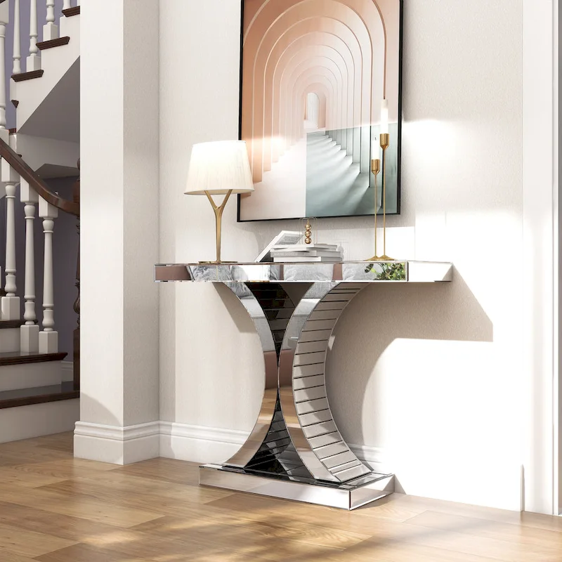 Mirrored Console Table with X-Cross Legs