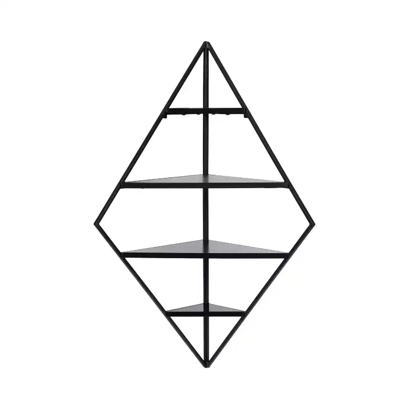 Metal & Wood Corner Wall Shelf, 4 Tiers – 38