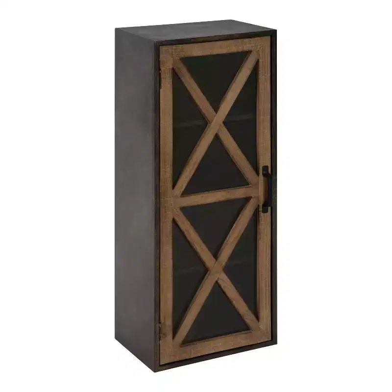 Kate & Laurel 30" x 12" Mace Decorative Rustic Floating Storage Cabinet - Wall-Mounted, Glass Window Door