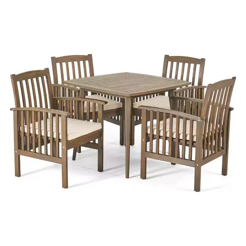 Christopher Knight Home Laussat Outdoor Acacia Wood 5 Piece Dining Set with Cushion