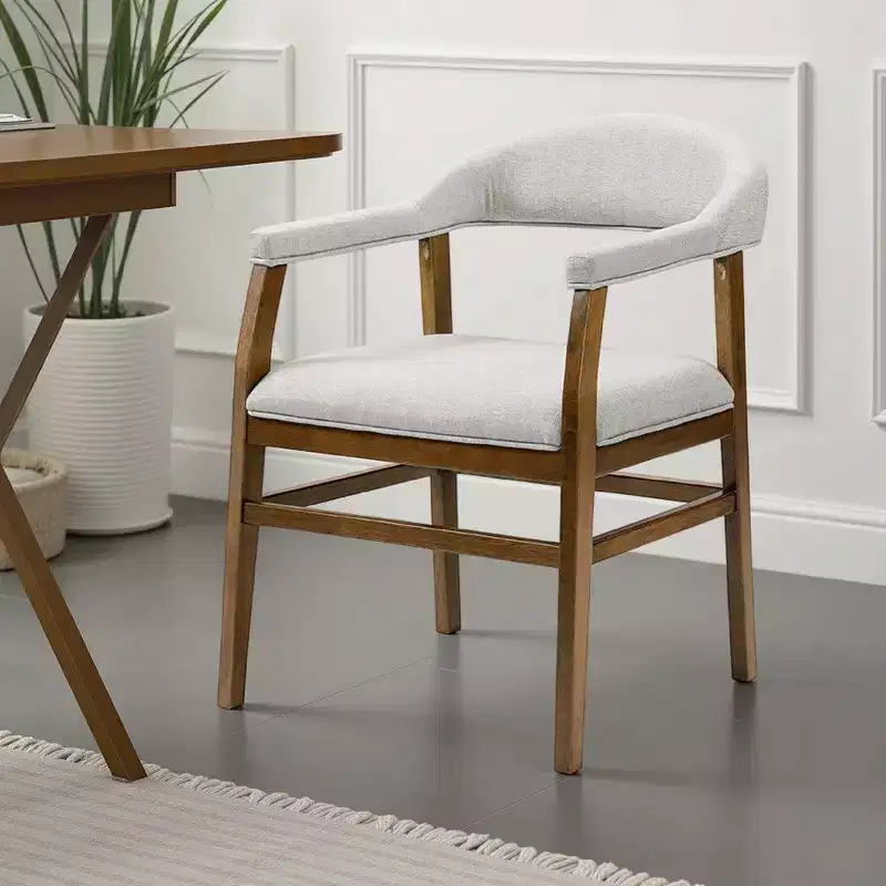 Royal Hampton Side Dining Chair Set of 2, Gray Fabric, Dark Walnut Brown Wood