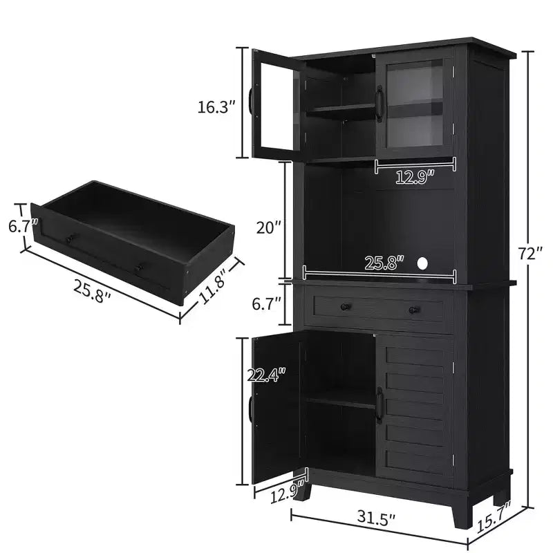 COZONY 72 Tall Kitchen Pantry Cabinet with Glass Doors & Drawer, Adjustable Shelves, Modern Bar & Storage Cabinet for Dining & Living Room