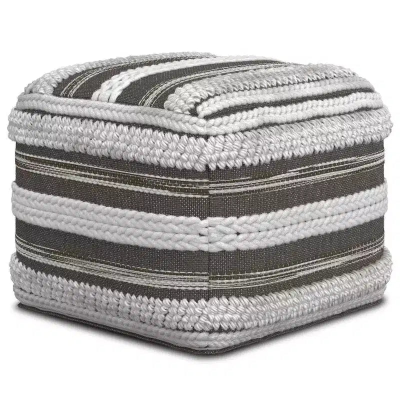 Square Pouf, Natural/Taupe Gray, Handwoven Cotton