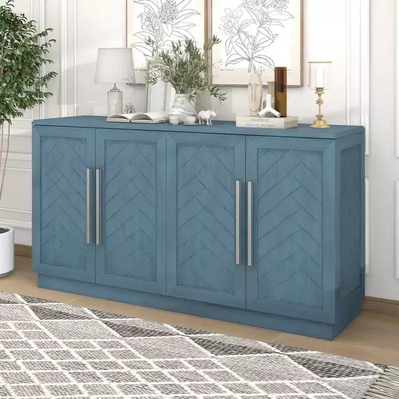 Okak Sideboard Buffet Cabinet, Accent Cabinet with Adjustable Shelves and Silver Handles, Storage Cabinet for Living Room, Entryway, Hallway