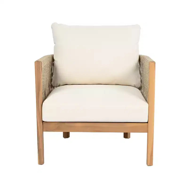 Christopher Knight Home Celeste Patio Rope Weaving Acacia Wood Upholstered Club Chair