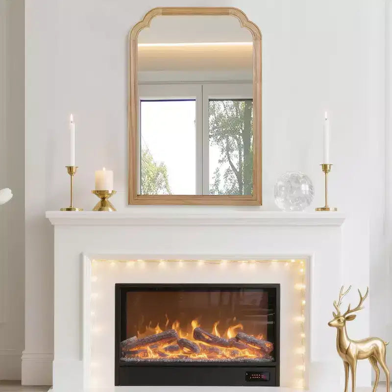Whisen 20 x 30 Rounded Corner Decorative Mirror, Solid Wood Frame, Entryway