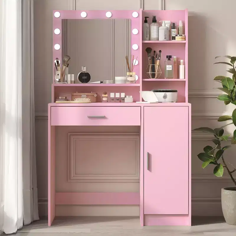 Okak 2-Tier Vanity Dresser with Touch Lights, 3 Brightness Levels, Large Drawer & Compact Makeup Table for Small Bedrooms