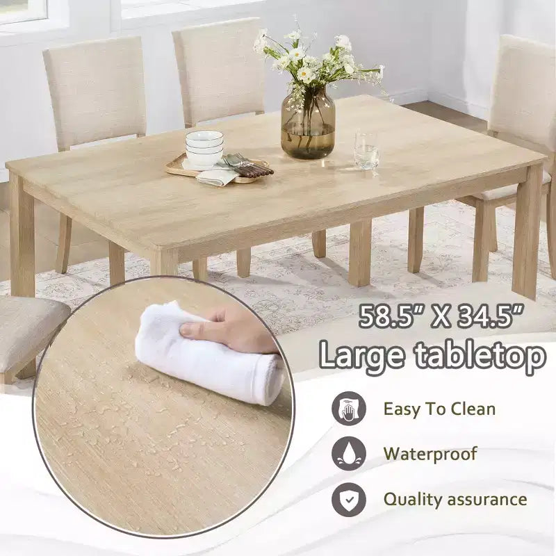 Fen Modern 6-Piece Dining Set with Wooden Rectangular Table, 1 Bench, and 4 Linen Upholstered Chairs