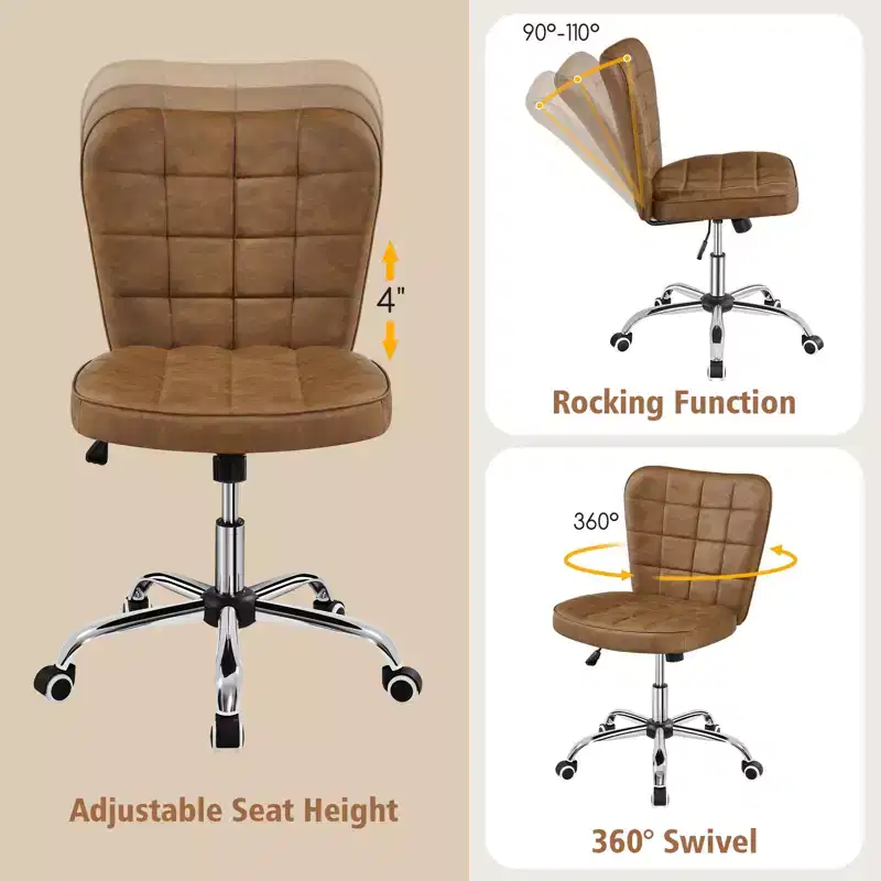 Yaheetech Modern Mid-back Office Chair Armless Desk Chair