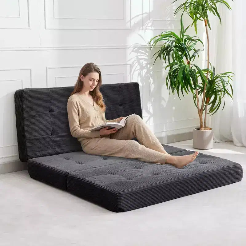 80.4x60 6 Tri-Foldable Foam Folding Mattress, Tufted Corduroy Floor Guest Bed, Portable Supportive for Home, Living Room & Camping