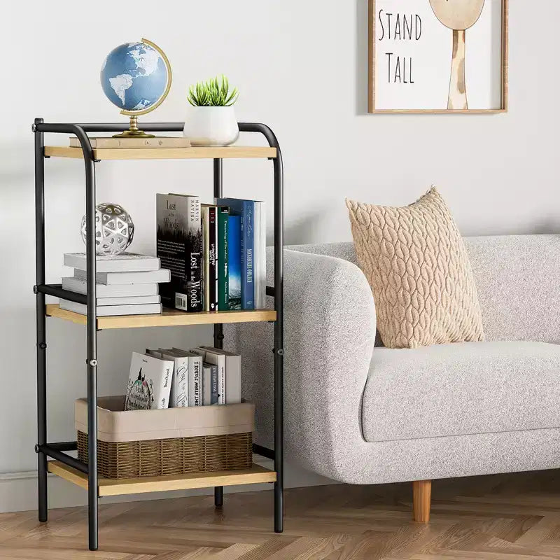3-Tier Industrial Storage Shelf with Wood Shelves and Metal Frame Compact Organizer Rack for Home Decor