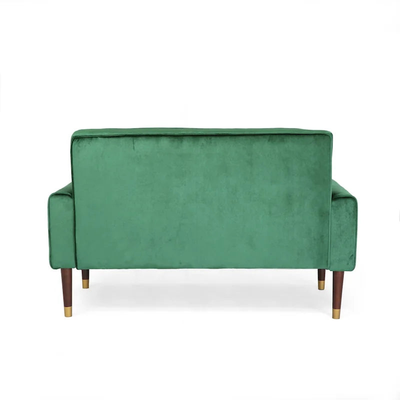 Mid-Century Modern Tufted Velvet Loveseat with Gold Tapered Legs