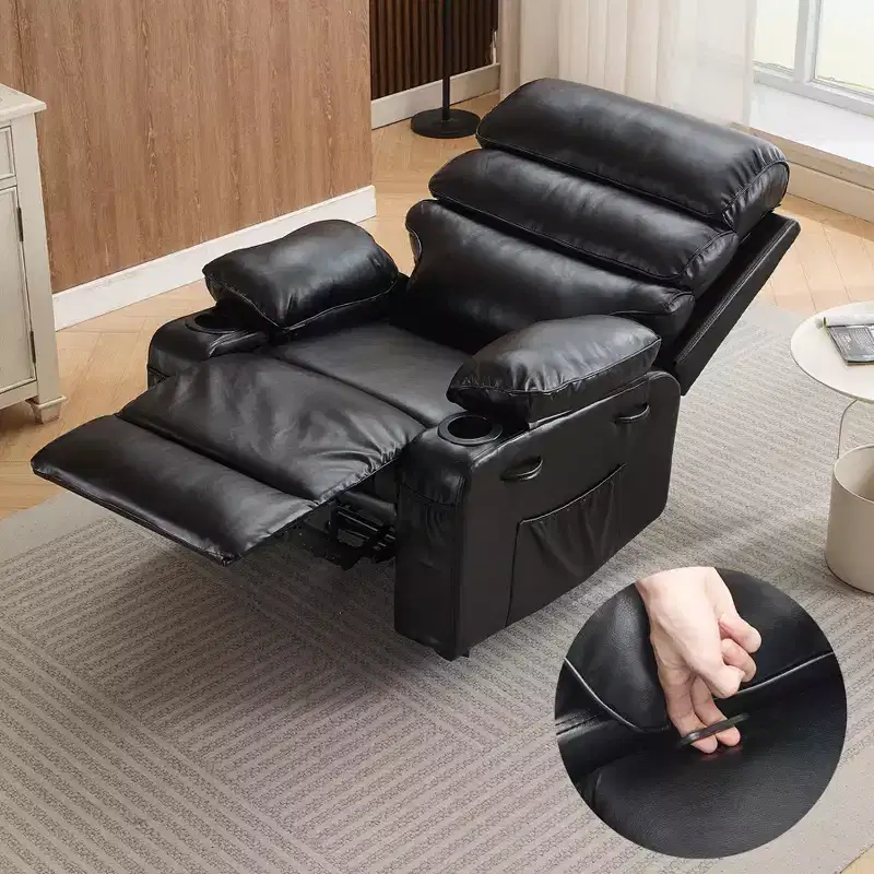 PU Leather Extra Wide Manual Recliner for Adults with Massage and Heat, Large Lazy Chair with 1.5X Sponge Comfort Arm and Back for Living Room