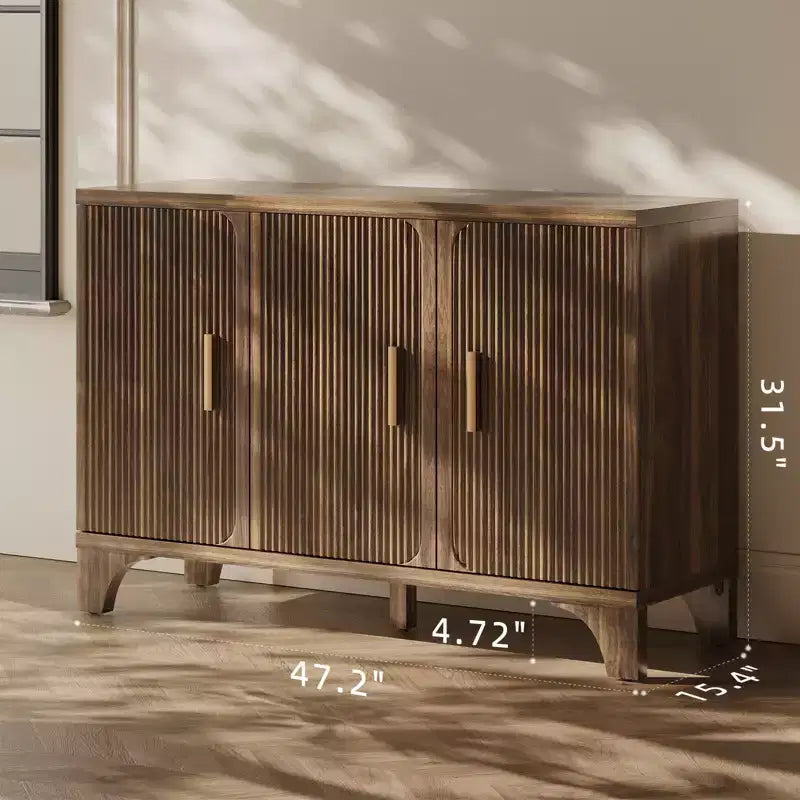 Fluted Sideboard Cabinet with Adjustable Shelves and Wood Doors