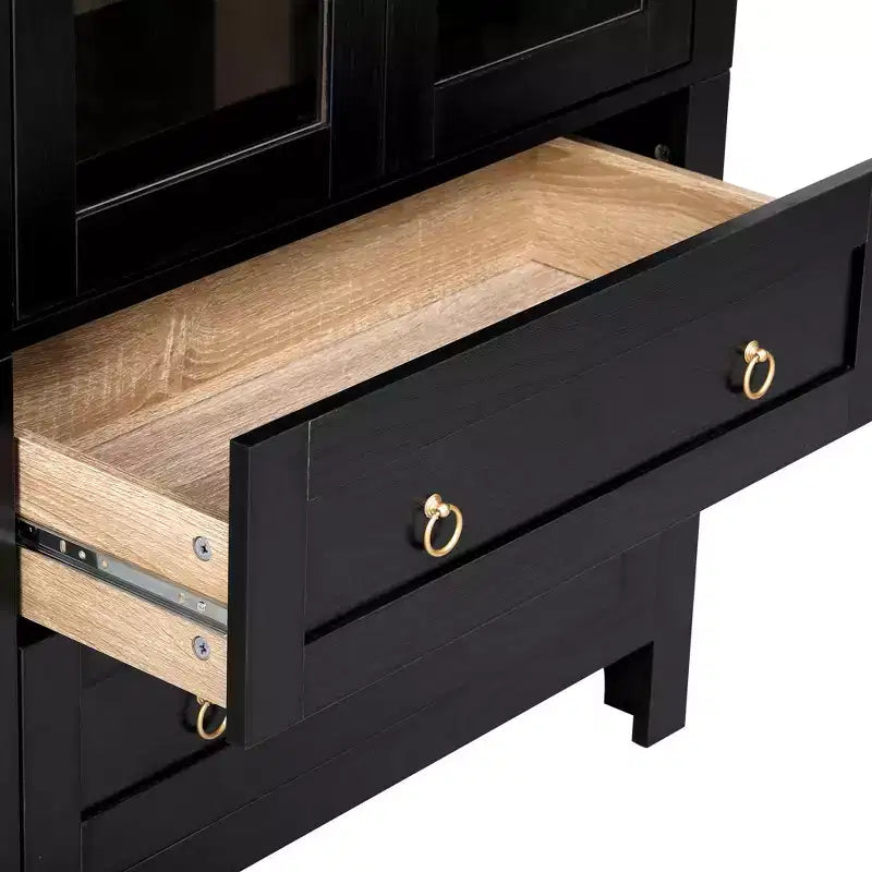 71-Inch Tall Arched Kitchen Pantry Cabinet with Glass Doors, Adjustable Shelves & 2 Drawers