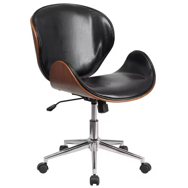 Mid-Back Wood Conference Office Chair with Faux Leather Seat