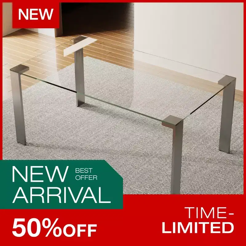 Luck Live Modern Tempered Glass Dining Table with Stainless Steel Legs, Rectangular 6-8 Seater Table for Dining Room, living room