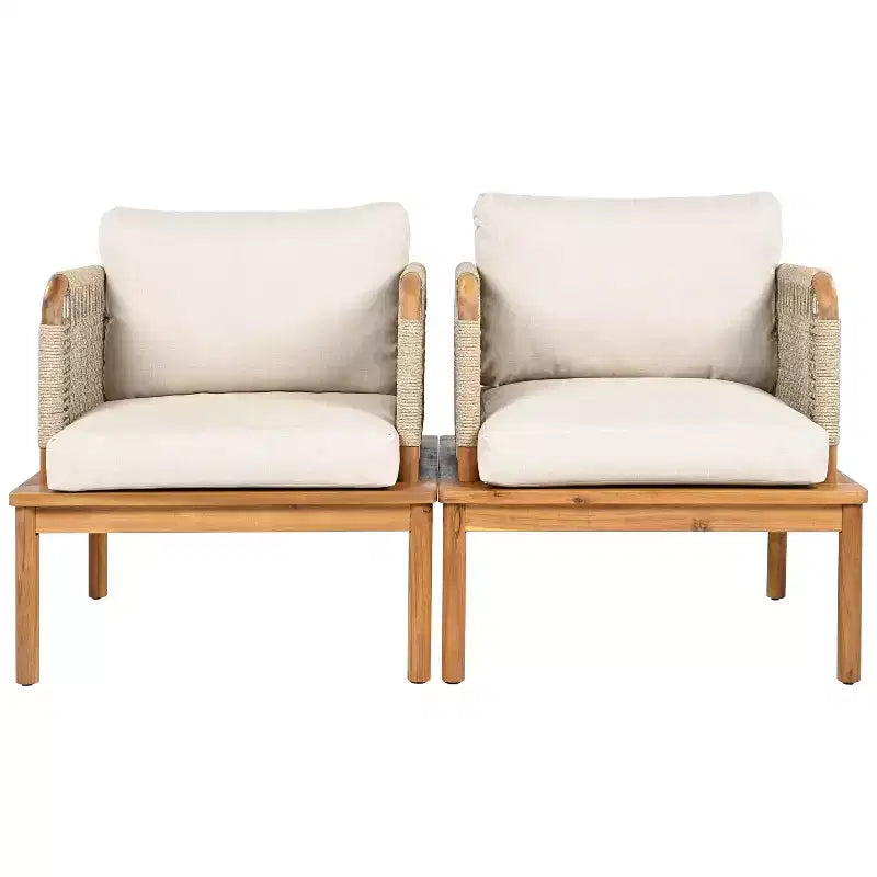 Christopher Knight Home Valencia Outdoor Rustic Acacia Wood and Rope Club Chair with Cushions, Teak/Beige