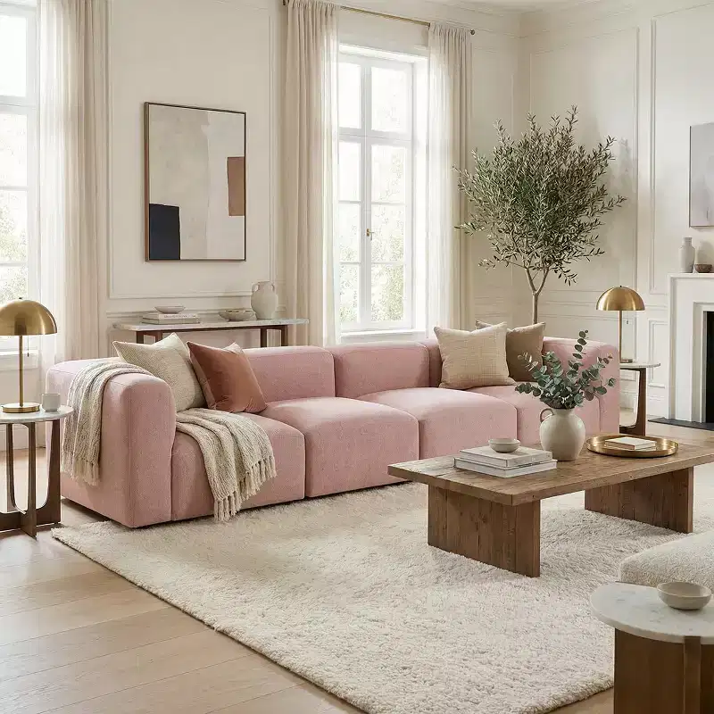 129 W Modern Modular Sectional Sofa, 4-Seater Boucl Cloud Sofa, Contemporary Deep Seat Sofa Couch for Living Room-Panipeachy