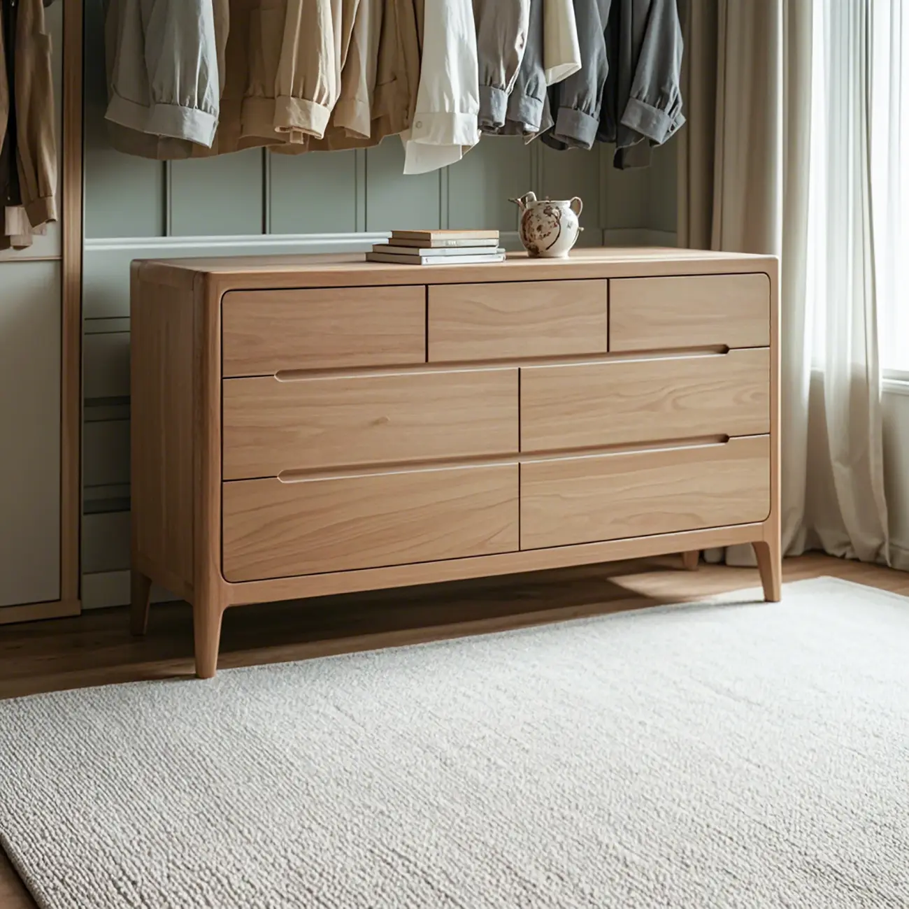 Commode double traditionnelle en chêne naturel pour chambre à coucher