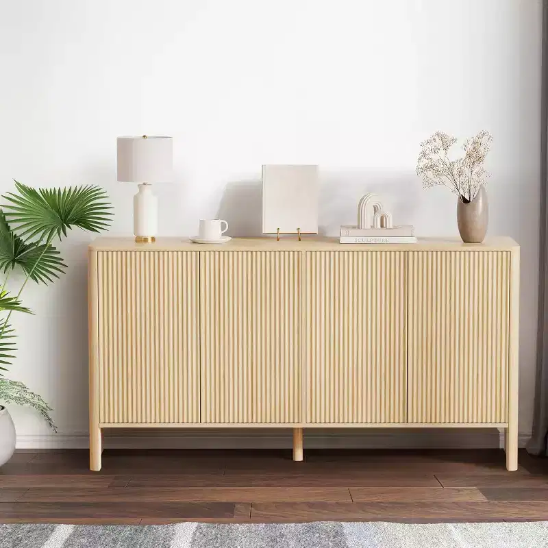 MDF Fluted Sideboard Buffet Cabinet with 4 Doors & Adjustable Shelves 57.9''W x 30.3''H