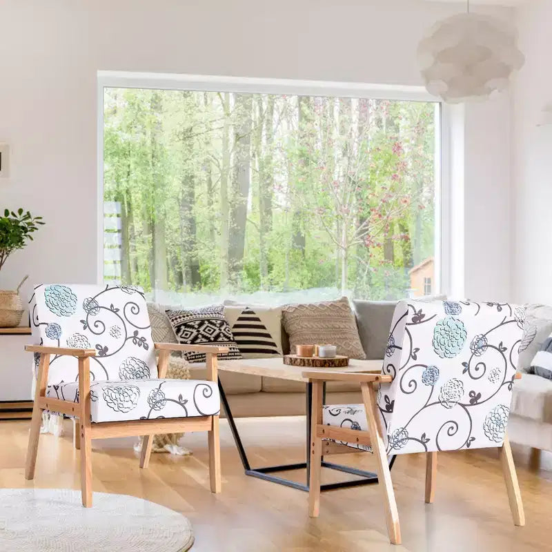 Costway 2PCS Accent Armchair Upholstered Chair Home Office w/ Wooden Frame White/Blue/Yellow