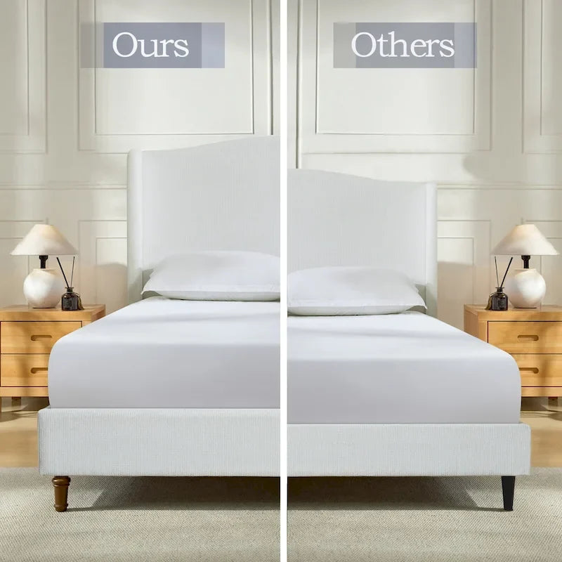 King Wingback Upholstered Bed | 54 Camelback Headboard | Cream Chenille | 1000 lb