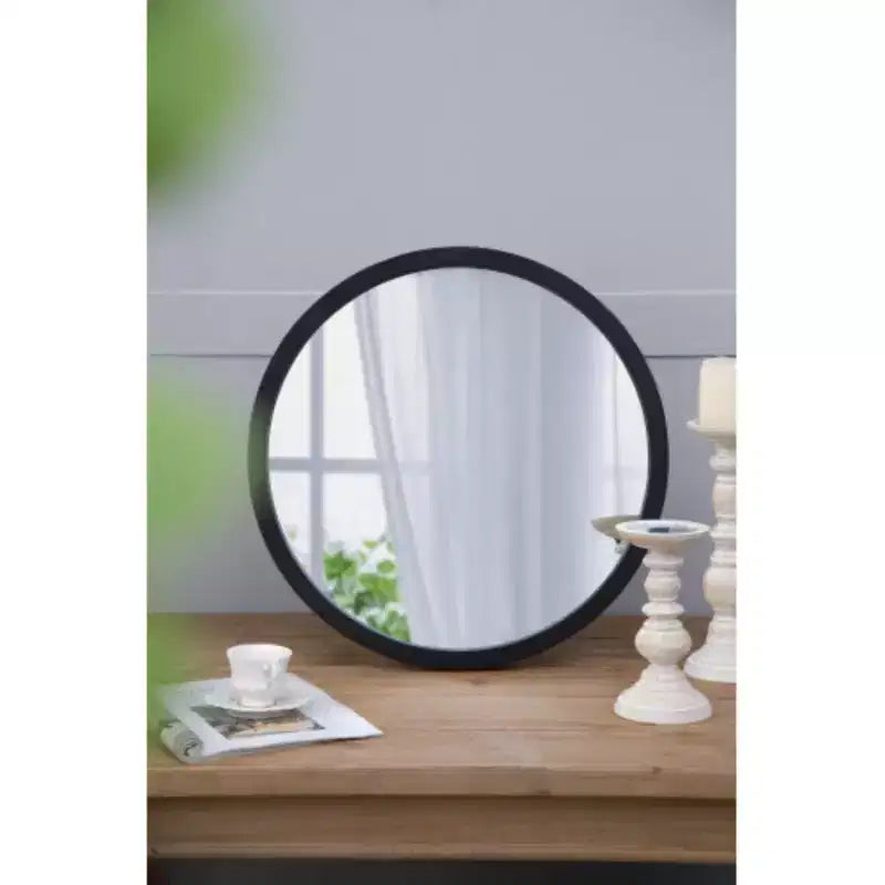 20 x 20 Circle Wall Mirror with Wooden Frame and Black Finish, Wall Mirror for Living Room, Dining Room, Foyer, Bathroom, Office