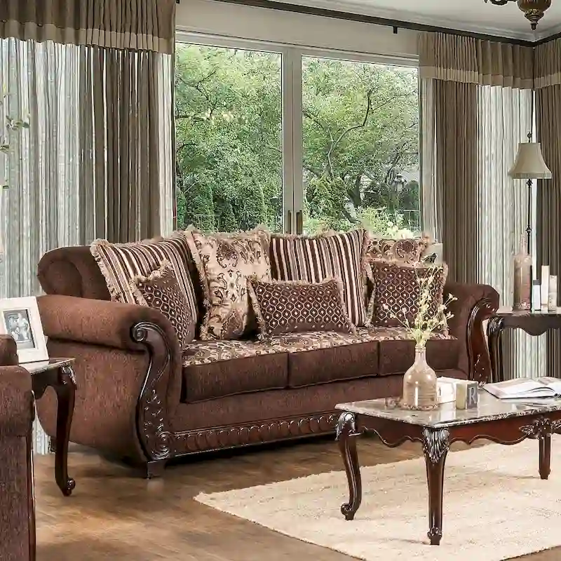 Fova Traditional Fabric Upholstered Rolled Arms Sofa by Furniture of America