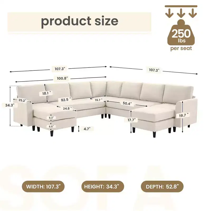 Hyleory Large corner Shaped Sofa,Large 9 Seater sofa,Relaxed Style, Reconfigurable Design