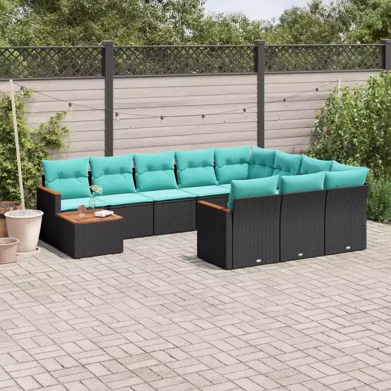 vidaXL 11 Piece Garden Sofa Set with Cushions Poly Rattan