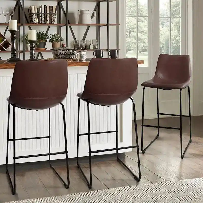 Faux Leather Counter Height Bar Stool with Iron Frame, 30 Inch