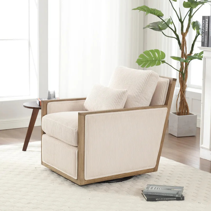 360° Swivel Barrel Accent Chair | Hardwood Frame | Foam Cushion | 300 lb | 26.77H