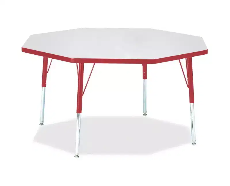 Elementary Height Octagon Activity Table 48x48 – Red, Height-Adjustable for Kids