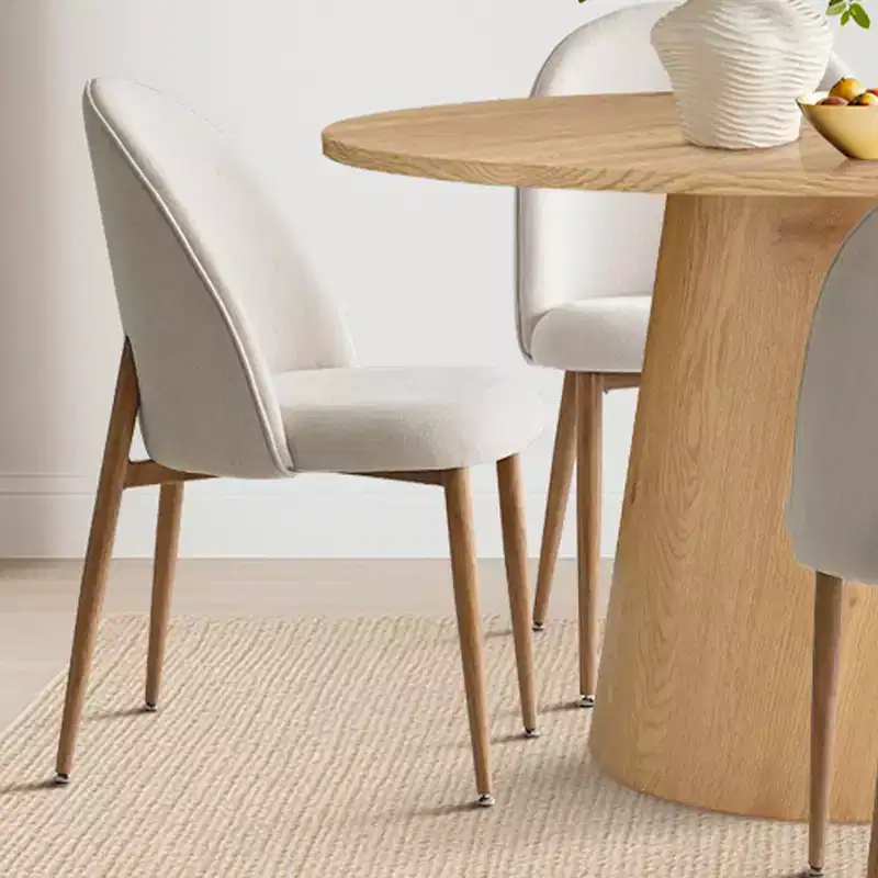 5-Piece Round Oak Dining Table Set, 46 Pedestal Table and 4 Upholstered Chairs with Oak Metal Legs for Kitchen or Dining Room-Panipeachy