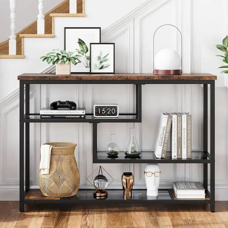 4-Tier Console Table with Glass Shelves