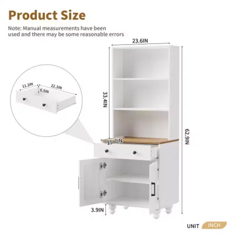 Farmhouse Storage Cabinet �C 4 Gourd-Shaped Solid Wood Legs, Kitchen Pantry, 63H