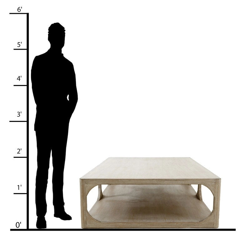 67 Handcrafted Reclaimed Wood Coffee Table, Weathered White Wash, Ming Style