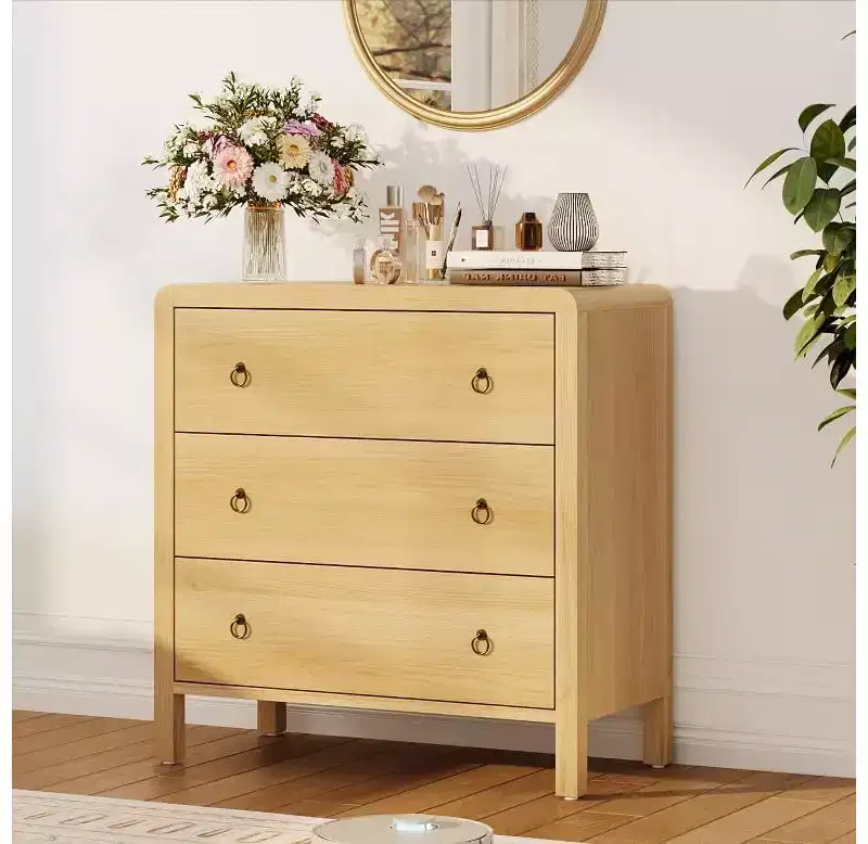 Natural 3 Drawer Dresser, Modern Closet Dressers Chest of Drawers, Wood Storage Dresser Chest of Drawers Clothes Organizer