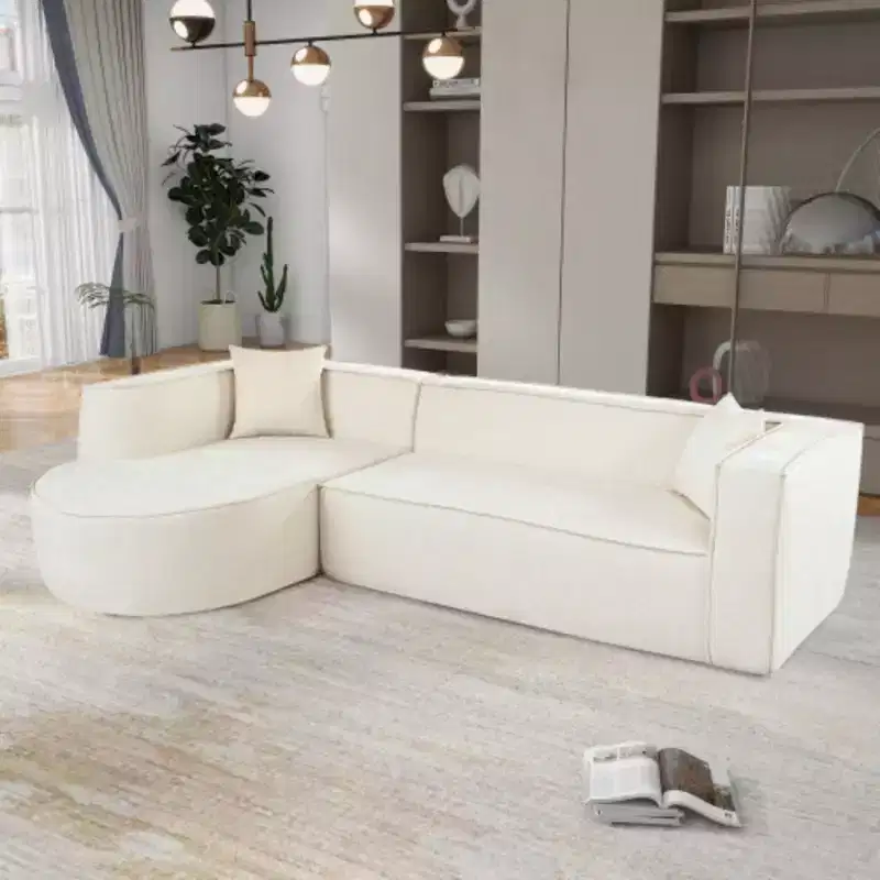 Modern Style Sectional Sofa,Sponge Sectional Sofa Couch,Modular L-Shape Sofa Couch with Elegant curved design and luxurious chenille fabric,two throw pillows,for Living Room, Study