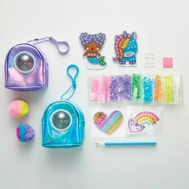Creativity for Kids Bubble Gem Backpack Keychains: DIY Art Kit with Gems, Key Rings, Stickers & Pom Poms for Ages 6+