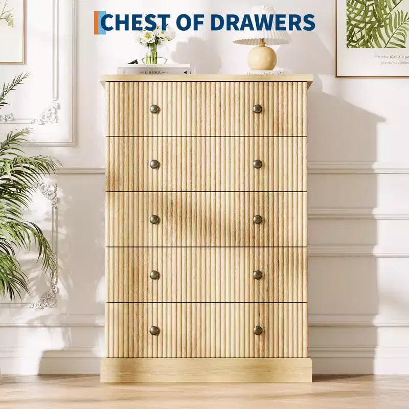 5-Drawer Bedroom Dresser, Upright Wooden Wardrobe, with Metal Handles, Suitable for Apartments, Bedrooms, Living Rooms, and Dining Rooms