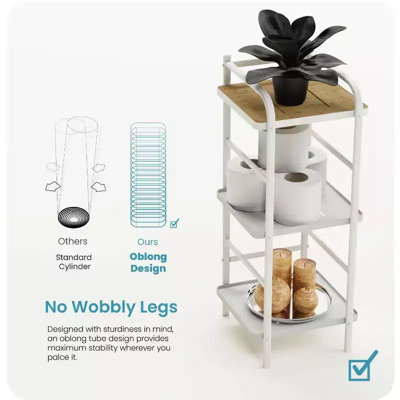 3-Tier Freestanding Storage Organizer with Bamboo Accent and Steel Frame, Vertical Space-Saving Shelf, White